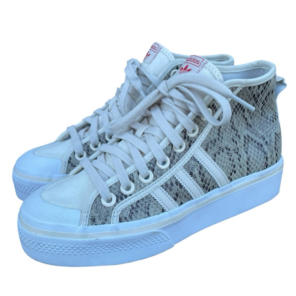 Adidas Nizza Mid Form Lace Up Platforms in Snakeskin and White Size 7.5